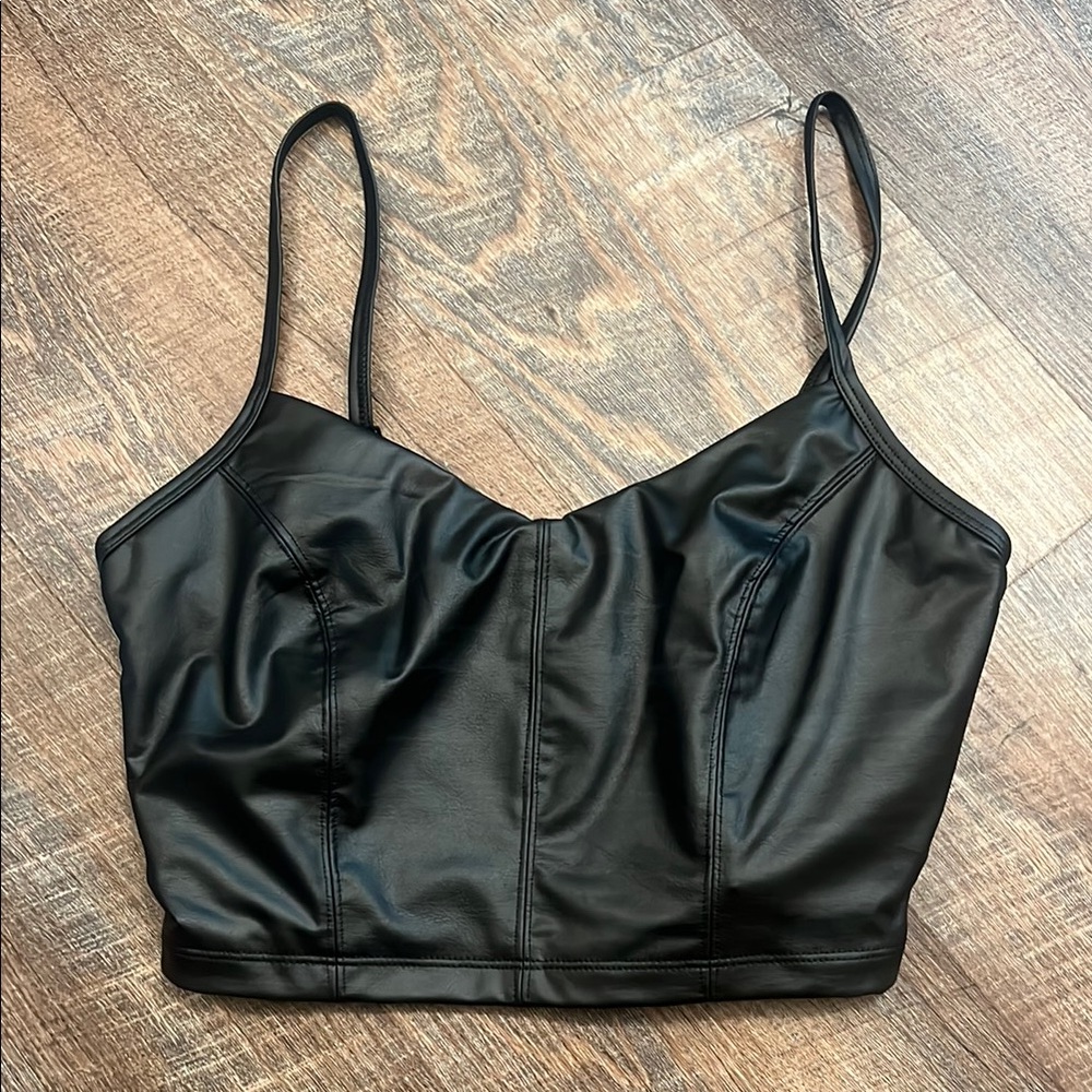 Black Faux Leather Crop Top